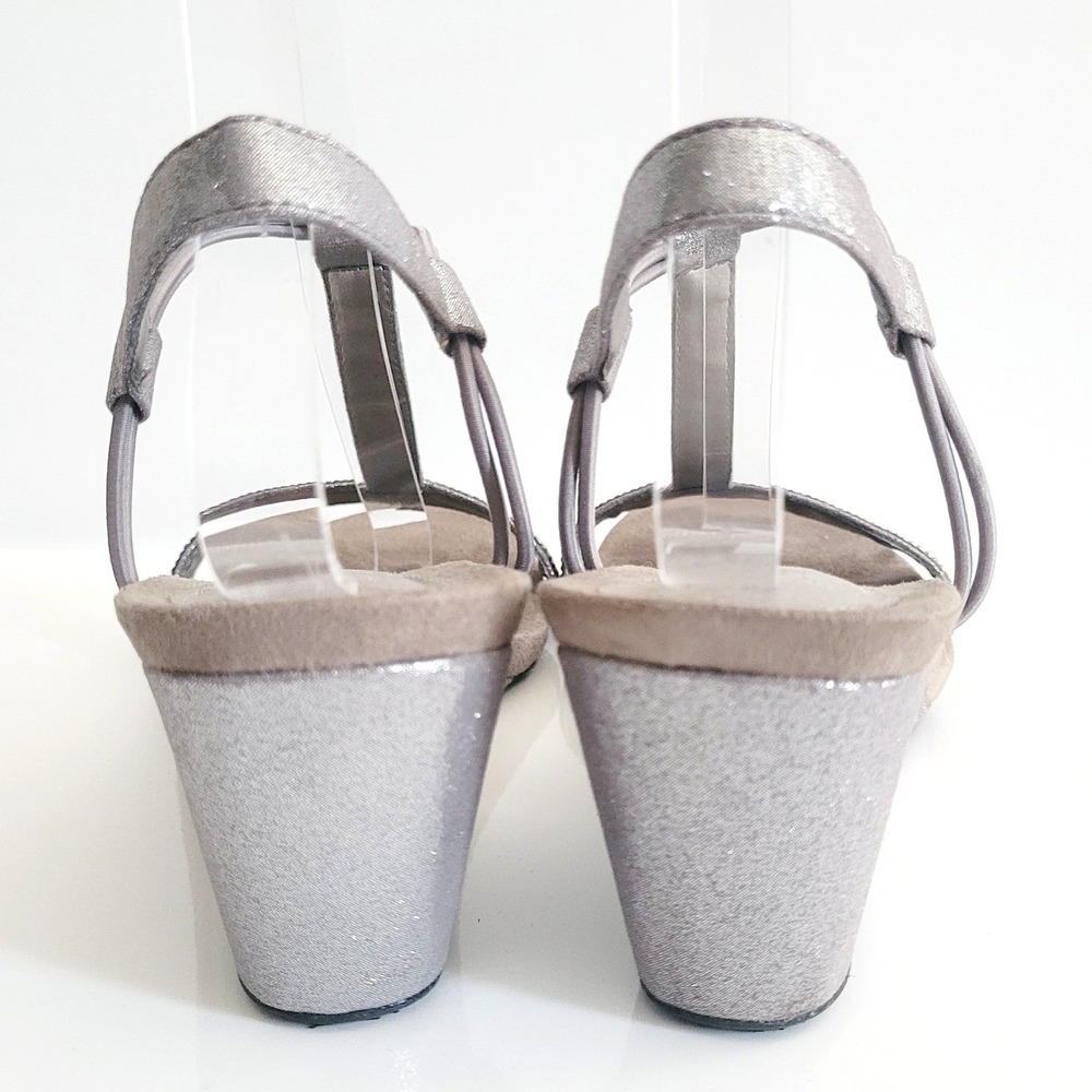 Style & Co Mulan Embellished Wedge Sandals 9M Silver Grey Rhinestone T-strap Y2K - Picture 6 of 17